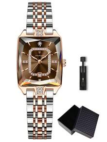 POEDAGAR 1pc Elegant Women's Rose Gold Stainless Steel Quartz Wrist Watch With Date Display, 30M Water Resistant, Luminous, Casual Fashion Ladies Watch, Comes With Gift Box, Suitable For Business Occasions, Women's Gift