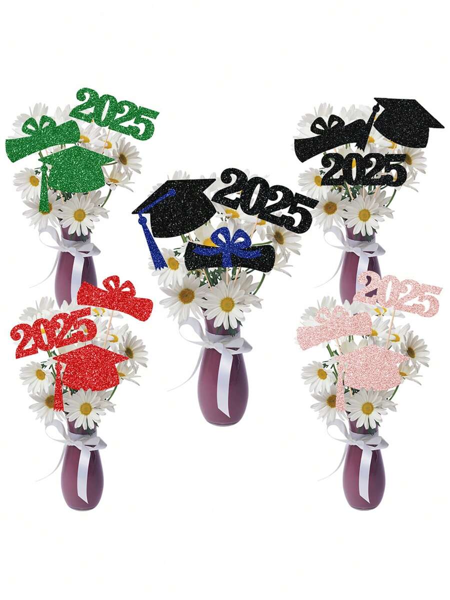 6pcs 2025 Graduation Party Decoration Flower Vase Inserts, Class Of 2025 Congrats Grad Graduation Party Decor, DIY Flower Vase Inserts And Cake Card Inserts Decorative, Graduation Party Favor, Graduation Season Vase Decoration, Home Decor, Table Decorations, Photography Props Background Decoration, Graduation Gifts - 6pcs - View 1