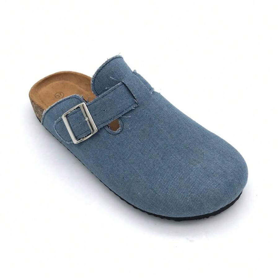 Open-Toe Comfortable Wooden Clogs With Adjustable Buckle And Ergonomic Insole - JEANS - View 1