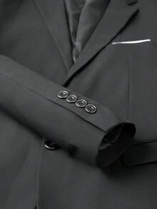 2 piezas Conjunto de traje de negocios para hombre, vestimenta formal para el lugar de trabajo, boda, ceremonia (Chaqueta + Pantalones) - Negro - Ver 5