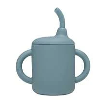 1 pezzo Tazza con beccuccio in silicone per bambini con doppio coperchio e manico, bottiglia d'acqua portatile multifunzione, set di tazze con beccuccio per l'alimentazione e lo stoccaggio di liquidi per bambini