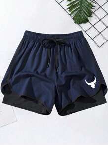 Set de 3 pantalones cortos hombre casuales, de dos capas, para fitness, running y deportes al aire libre