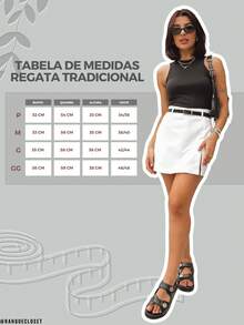 Kit 2 Regata Feminina Básica Canelada - Preto - Visão 6