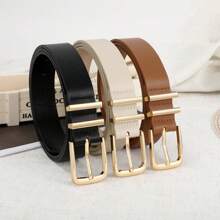 3pcs Set Solid Color Casual PU Leather Women's Belts, Spring & Autumn Summer, School