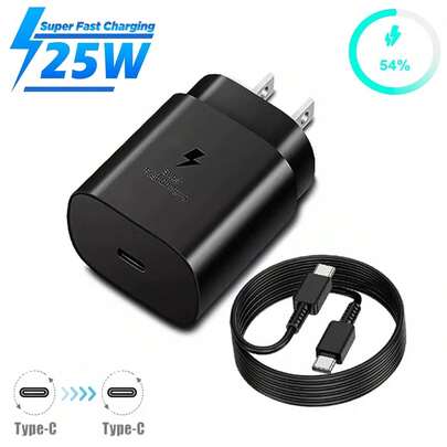 25W USB-C 超级快充充电器，配备 5A 双 Type-C 数据线（3.3 英尺/6.6 英尺）、Type-C 超级快充适配器、USB-C 墙式充电器及 USB-C 转 Type-C 快充线，兼容三星 Galaxy S25/S24/S23/S22/S21/S20，便携式旅行充电器，兼容 16/15 系列