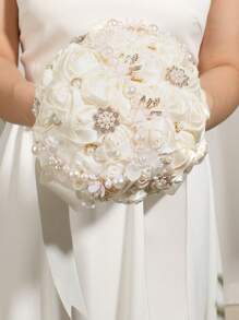 1PC Wedding Bouquet For Bride Romantic Wedding Rose Bride 's BouquetArtifical Rose Posy With Satin Jeweled Bouquet Bridesmaid Holding Flowers Wedding Bouquets