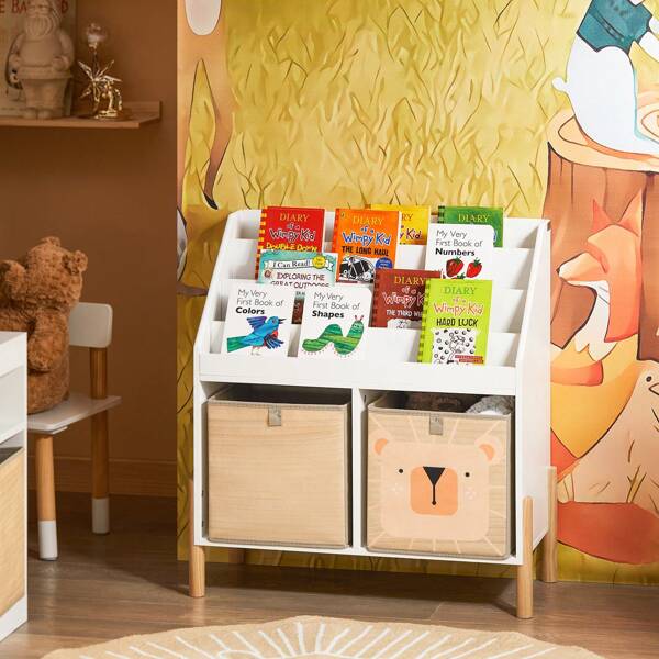 SoBuy Kinderregal mit 4 Ablagefächern Bücherregal Aufbewahrungsregal für Kinder Standregal Weiß BHT ca. 65x70x30cm KMB115-W
