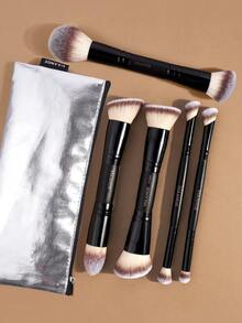 MAANGE 5pcs Dual-End Makeup Brush With Bag Essential Foundation Powder Blush Eyeshadow Brushes Set Portable Makeup Tool Storage Bag Cosmetics Organizer For Travel, Mother's Day Gift Easy To Carry,Brush Set,Makeup Brush Kit,Make Up Brush Set,Make Up Set Complete,Makeup Brush Set,Complete Makeup Kit,Brush Kit,Brushes Makeup Set,Makeup Gift Set,Set - Black - View 1