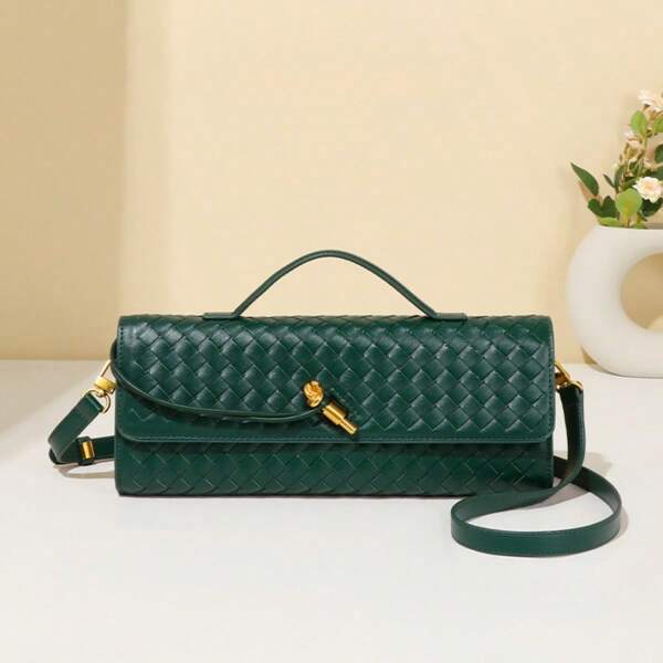 2024 New Woven Soft Leather Dinner Bag Medieval Baguette Bag Organ Bag Horizontal Portable Messenger Bag Personalized Women's Bag