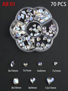 70 pezzi Decorazioni per unghie a forma di cuore tridimensionale, diamanti in vetro finti per arte di unghie, accessori per unghie, decorazioni a cuore, forniture per manicure, elementi essenziali per nail salon e nail tech