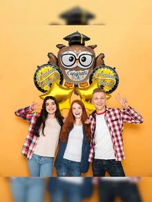 Kit de 5 Globos Metálicos de Graduación Buhito Graduado Fiesta de Graduación Prom GRUPO CARNAVALLIA - Negro - Ver 6