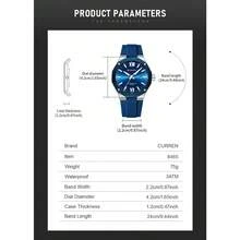 Relógio Masculino CURREN, Marca de Luxo, Militar, Exército, Pulseira de Silicone Original, Resistente à Água, Calendário, Esporte, Quartzo, Presente, Modelo 8465