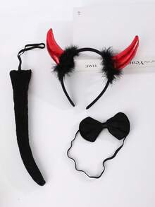 3pcs/Set Costume Decoration Performance Headband, Tie, Tail - Cartoon Animals: Cow, Rabbit, Tiger, Monkey, Puppy,Hairband,Hair Hoop Headbands - Multicolor - View 3