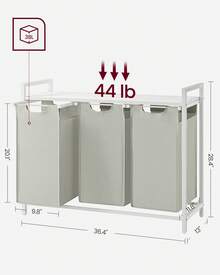 VASAGLE Laundry Hamper, Laundry Basket, Laundry Sorter With 3 Pull-Out And Removable Bags, Shelf, Metal Frame, 3 X 10 Gallons