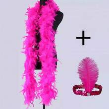 2pcs 1920s Girl Feather Boas And Headband Sets, Made Of Chicken Feathers, No Electricity, DIY Crafts, Wedding, Party Dress Accessories