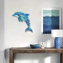 1pc Colorful Metal Dolphin Wall Art, Decorative Painted Pattern, Large Size Home Decor For Living Room And Garden, Suitable For Wedding, Party, Housewarming Gift, Ocean Room Decoration Coastal Decor Coastal Decor Beach Decor