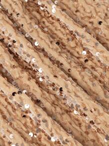 HOMEYEE 优雅美人鱼下摆雪纺披肩袖亮片连衣裙两件套，适合婚礼宾客、正式派对、秋冬季 - 金色 - 查看 5