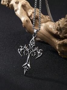 1 件复古哥特式十字架吊坠项链，适合男女日常佩戴，长链配饰，节日、生日、复活节、毕业典礼、父亲节礼物，男士项链，男士珠宝，链式项链