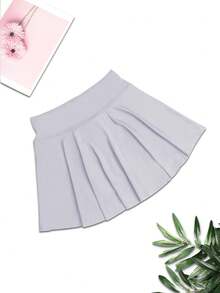 1pc Women Plus Size Sports Skirt, High Waist Workout Running Tennis Skirt, Casual Fashion Pocket Decor Skort - Mauve Purple - View 5