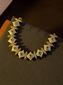 A Vintage Luxury European Style Elegant Heavy Work Exotic Enamel Bracelet Accessory With Retro Palace Style.