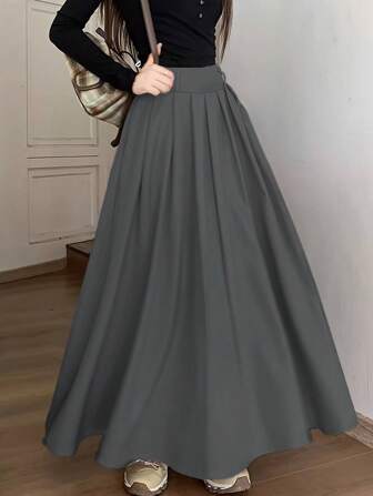 女士休闲风百搭口袋褶皱裙