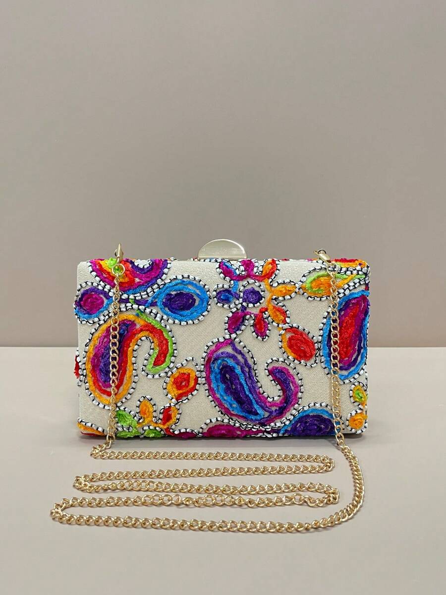 Bolsa de mão de noite mini multicolorida bordada premium, bolsa de mão com padrão elegante, bolsa de festa 2025 para festeiras, adequada para mulheres, perfeita para festa, casamento, baile de formatura, gala, melhor presente para mulheres (padrão aleatório)