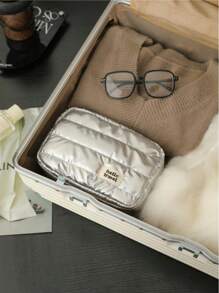 1 Pc Solid Color Women Makeup Bag For Winter Travel Large Warm And Soft Cosmetic Storage Pouch Makeup Travel Toiletry Organizer Essentials Gifts Storage Zipper Accessories Nail
