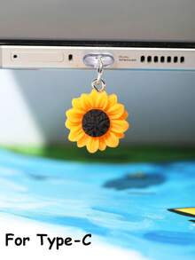 1 Stück Sonnenblumen Ladeanschluss Staubschutz, kleine 3D dreidimensionale Simulation Sonnenblume kreative süße und modische Harz Accessoire Anhänger, Handy Tablet Kopfhörer Kindle Ladeanschluss Dekorationszubehör, Silikon transparenter Staubschutz, Handy Ladeanschluss wasserdicht, feuchtigkeitsgeschützt und schmutzabweisend - Verschiedenfarbig - Übersicht 8