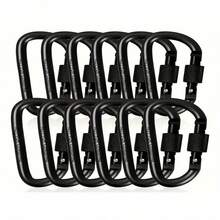 3 piezas Mosquetones con forma de D con tornillos, clips de aleación de aluminio negro, aptos para actividades al aire libre: acampada, senderismo, pesca, ganchos para llaveros