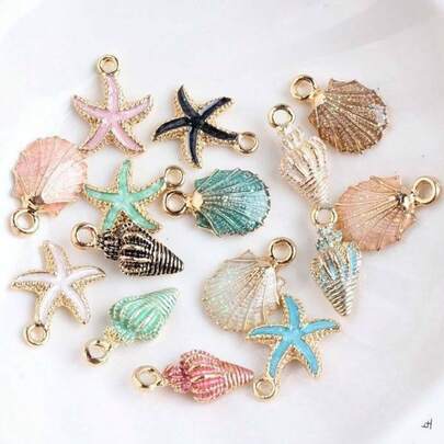 30pcs Assorted Ocean Theme Zinc Alloy Pendants - Starfish, Seashell, Enamel, For DIY Jewelry Making, Bracelets, Earrings, Home Decor, Craft Supplies
