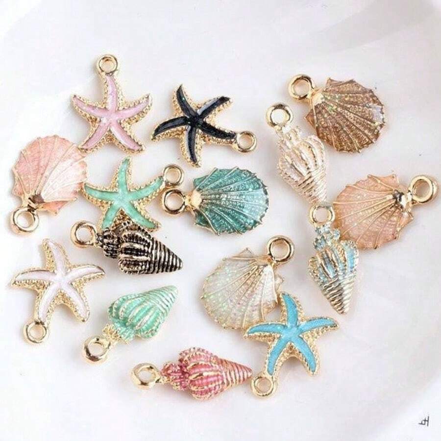 30 件各式海洋主题锌合金吊坠 - 海星、贝壳、珐琅,适用于 DIY 珠宝制作、手链、耳环、家居装饰、工艺品 - 彩色 - 查看 1