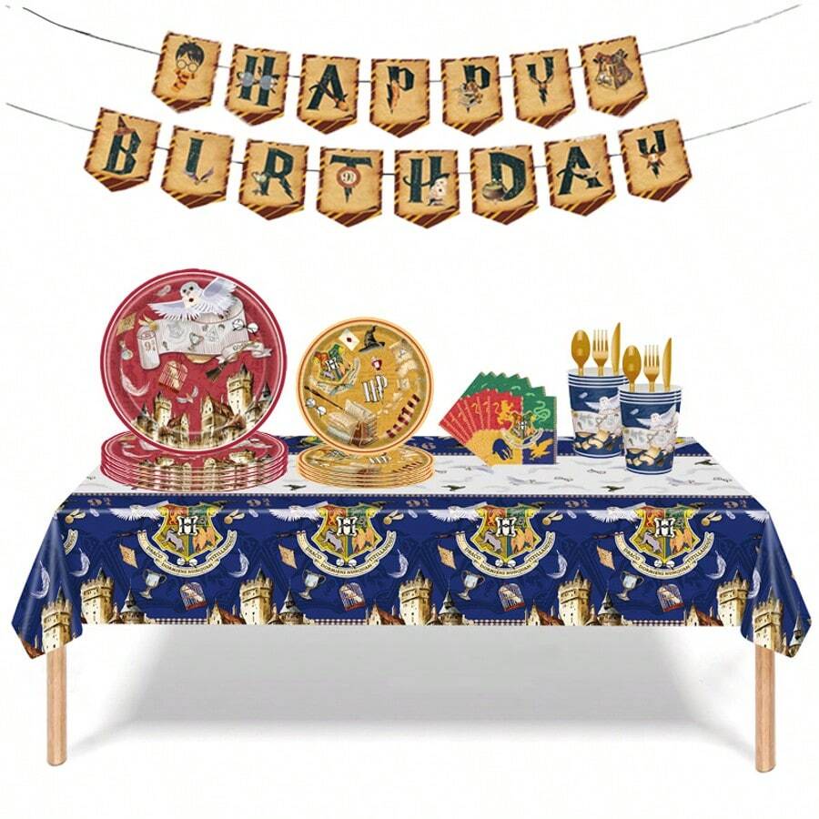 87 chiếc Harry Potter Magic Wizard Theme Party Tableware Birthday Festival Theme Party Party, Đĩa giấy tiệc dùng một lần, Bộ đồ ăn tiệc dùng một lần - Nhiều màu - Xem 1