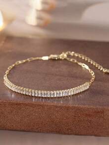 ORSA JEWELS 1pc S925 Silver 14K Gold Plated Modern Princess Cut Chain Bracelet With AAAA Cubic Zirconia Setting - SB215 - View 5