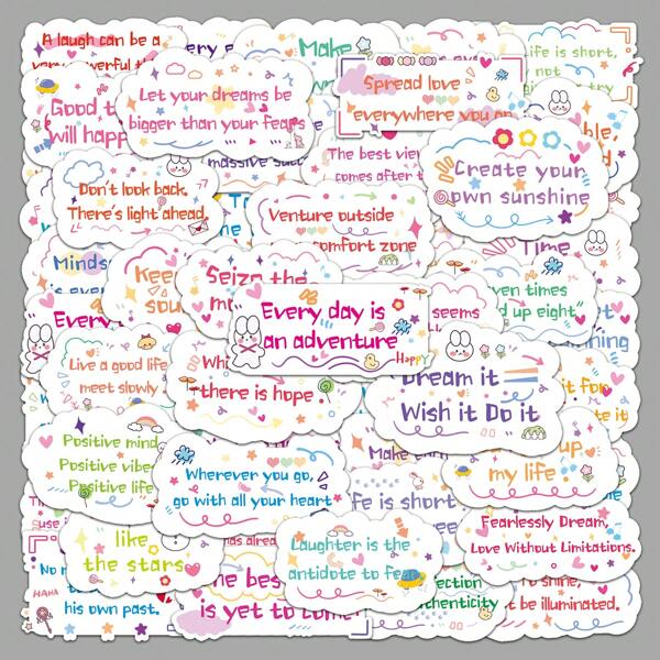 50Pcs Inspirational English Sentences Stickers Pack | Western Stickers,High Quality Stickers For Scrapbook,Graffiti Sticker,Journaling,Laptop,Bumper,Skateboard,Water Bottles,Computer,Cartoon,Hard Hat,Car Stickers,Stickers Can Bring A Lot Of Fun To Your Life,The Perfect Gift For Adults