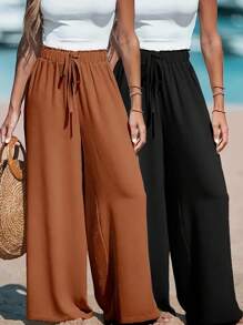 2 Stück/Set Urlaubs-Schlupfhose mit weitem Bein und Zugband Taille