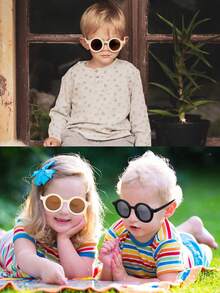 4Pcs 2026 Girls Cute Newest Gradient Double Splicing Flower Kids Children Baby Fashion Classics Round Glasses Eyewear,Card Only Show,Don't Shipping - Multicolor - View 3