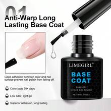 LIMEGIRL 3/2/1 件装 8ml 免擦拭凝胶底油和亮油，白色凝胶指甲油套装，可卸除，UV灯固化，亮面，持久哑光亮油，美甲设计套装 - 彩色 - 查看 7