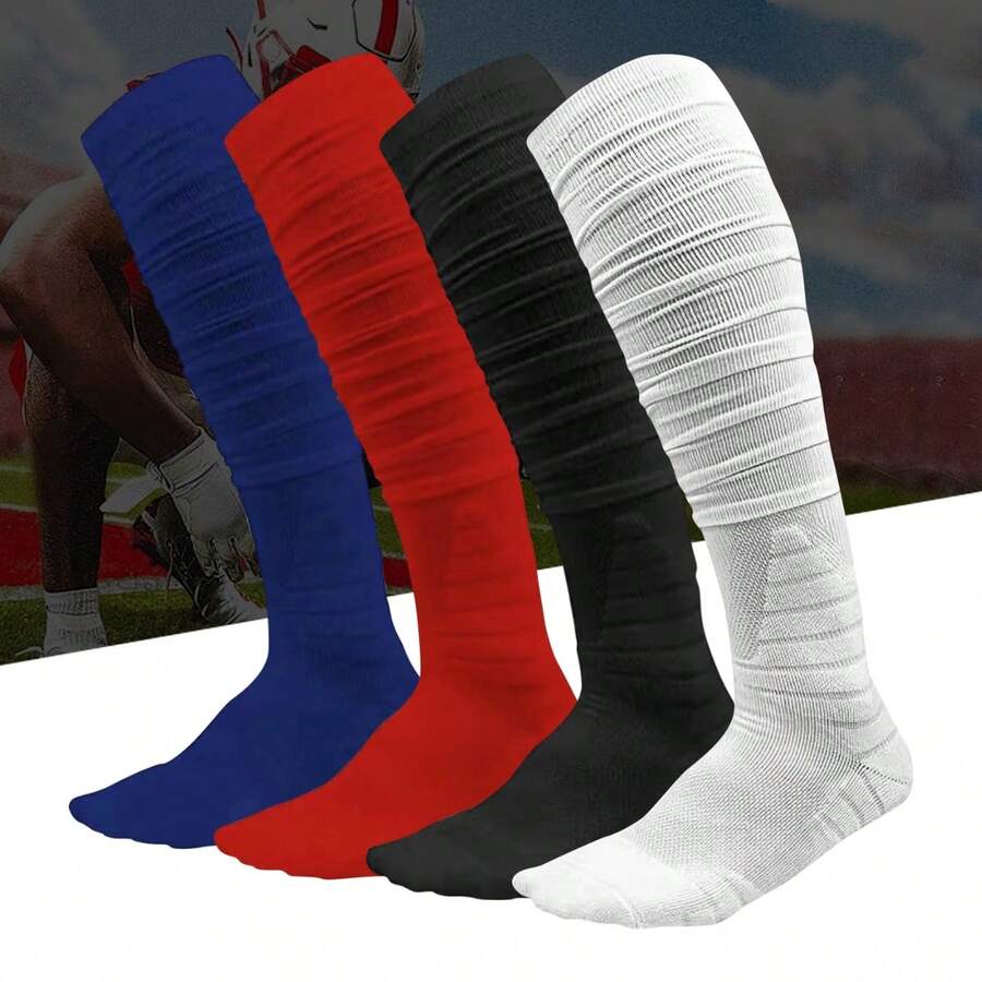 1 Pair Extra Long Football/Soccer Socks For Men, Manually Folded Long Knee High Sports Socks - Multicolor - View 1