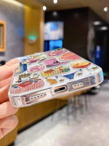 1 pieza Funda de teléfono transparente con ilustración perforada, anti-caída gruesa, impresa, transparente, apta para funda de teléfono/cubierta protectora, compatible con , Galaxy, compatible con Redmi