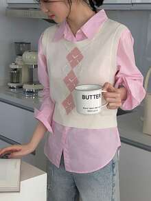 Women's Geometrical Pattern Crew Neck Casual Versatile Knitted Vest, Summer - White - View 4