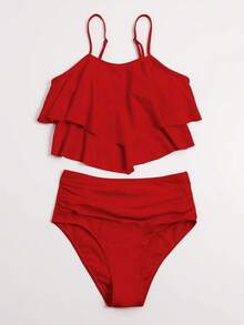 Tankini Swimsuits For Women High Waisted Bikini Sets Plus Size Two Piece Bathing Suits Tummy Control - Red - View 2