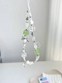 2pcs/Set DIY 5-Leaf Clover Beaded Lanyard Keychain, Lucky Charm Phone Strap Pendant, Gift For Women & Students