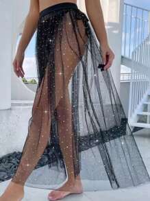 Rochie de petrecere pentru club de noapte, la modă europeană și americană, fustă lungă sexy transparentă, fuste versatile pentru petrecere