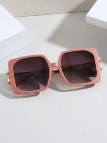 1pc Women Fashionable Square Glasses With Vintage Metal Temples, Pink Color, Suitable For Summer Travel, Beach & Vacation For Summer Beach Vacation,Outdoor,Travel