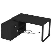 Mesa de estudio reversible con 2 estantes y toma de corriente - Negro - Ver 1