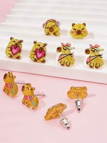 12 piezas de pendientes de dibujos animados lindos, joyería de colores de verano para niñas - Multicolor - Ver 4