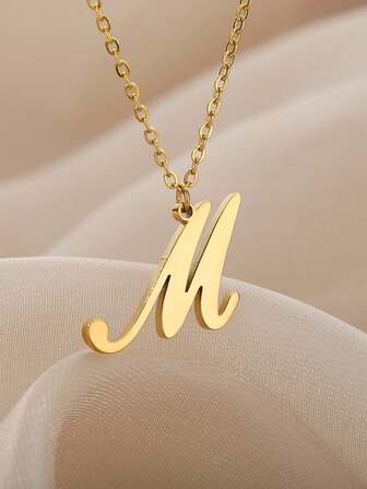 1 pieza de collar con colgante de 26 letras de acero inoxidable de moda Simple de estilo europeo y americano, Unisex