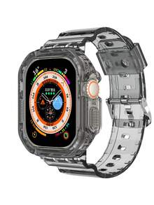 1pc Unisex Transparent Tpu Smart Watch Band Compatible With Apple Watch Band 40mm, 41mm, 44mm, 45mm; Compatible With Apple Watch Series Ultra/se/8/7/6/5/4 - Black - View 1