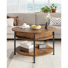 Couchtisch Rund Höhenverstellbarer Couchtisch Wohnzimmertisch mit Verstecktem Stauraum Couch Tisch Runder Couchtisch Kaffeetisch Couchtisch Holz mit Offenem Fach für Wohnzimmer Büro Braun - Braun1 - Übersicht 2