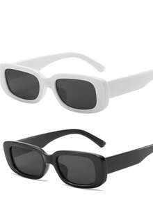 Óculos de sol retangulares femininos masculinos fashion vintage elegantes óculos de sol proteção UV 400 armação quadrada - Branco - Visão 2